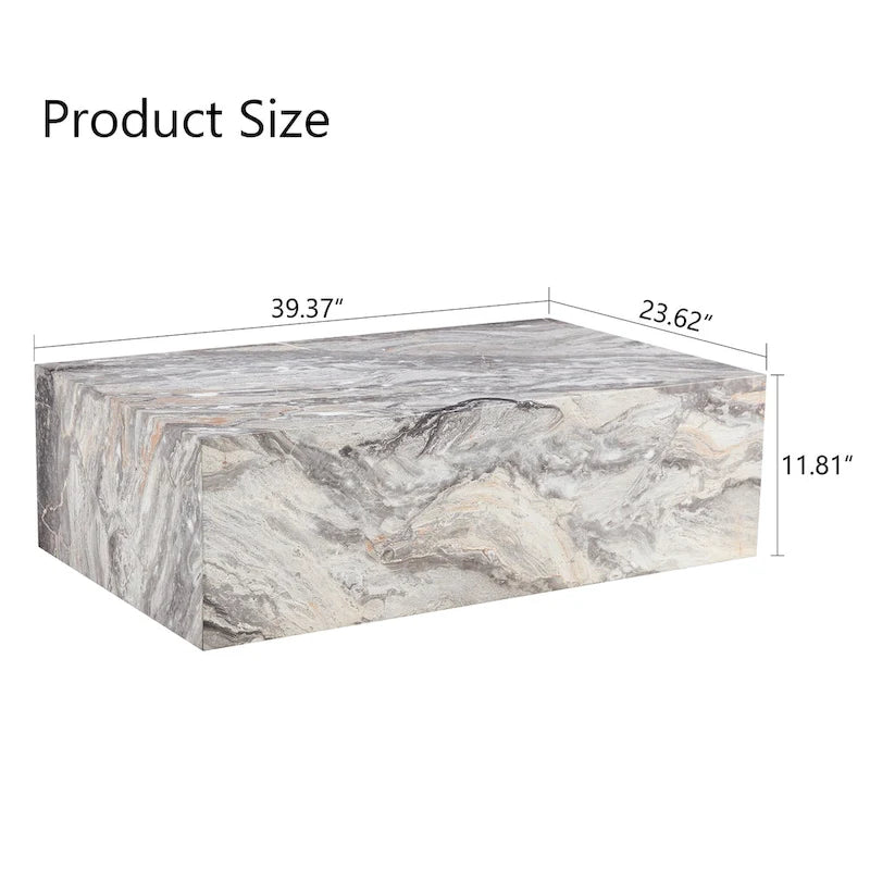Table basse rectangulaire moderne avec base solide, Table basse en bois avec texture imitation marbre pour salon