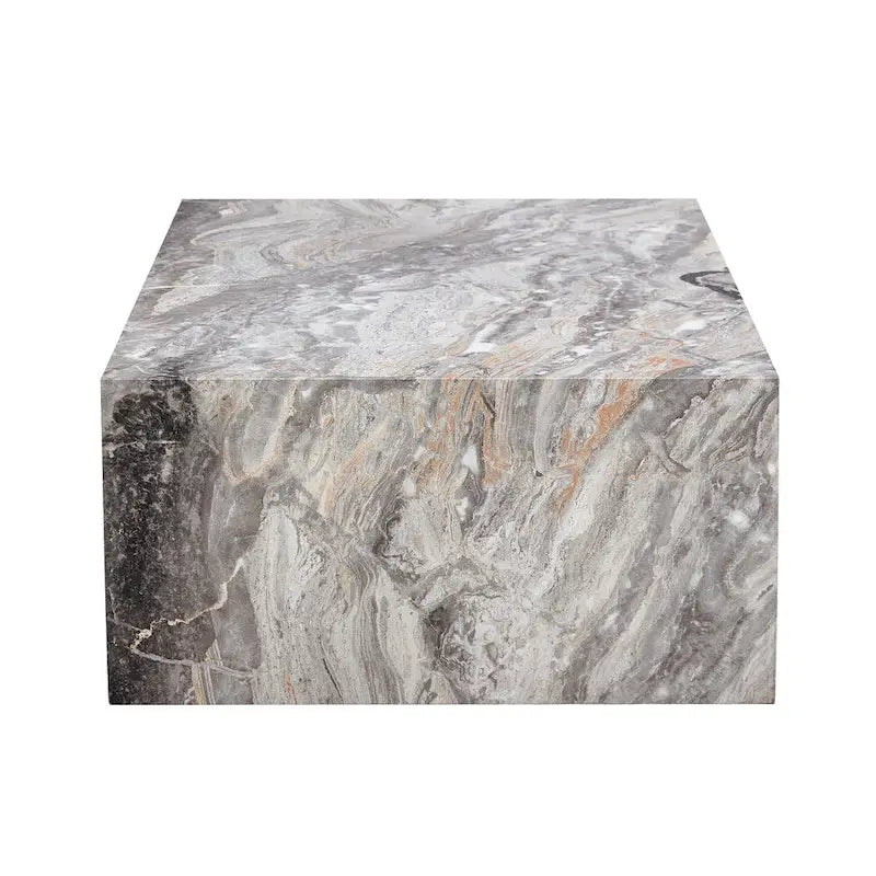 Table basse rectangulaire moderne avec base solide, Table basse en bois avec texture imitation marbre pour salon