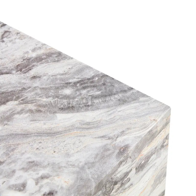 Table basse rectangulaire moderne avec base solide, Table basse en bois avec texture imitation marbre pour salon