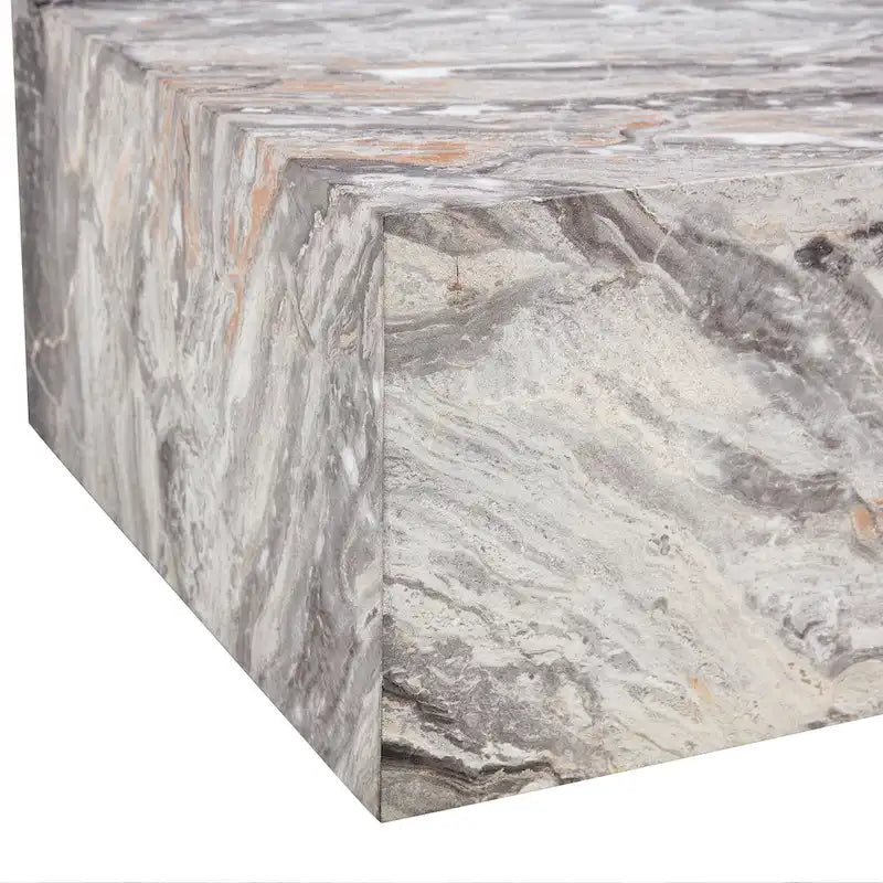 Table basse rectangulaire moderne avec base solide, Table basse en bois avec texture imitation marbre pour salon
