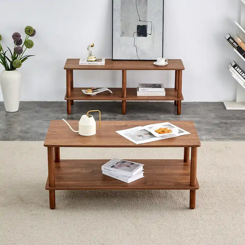 Table basse de 39 pouces avec pieds en hévéa à 2 niveaux