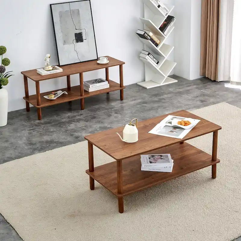 Table basse de 39 pouces avec pieds en hévéa à 2 niveaux
