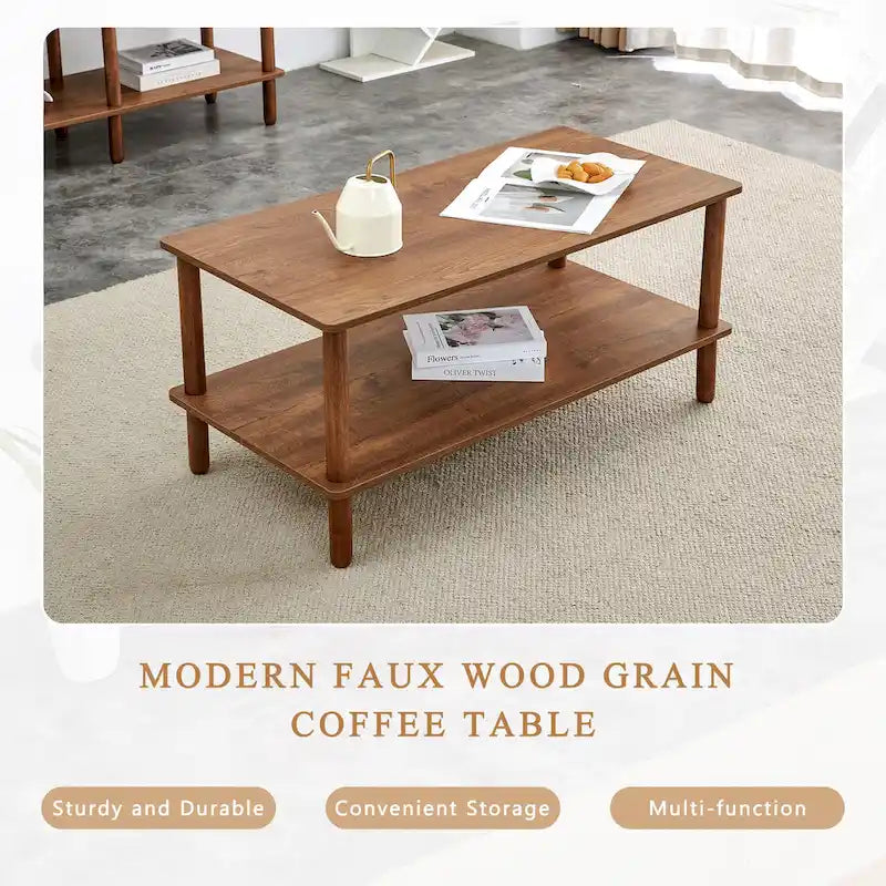Table basse de 39 pouces avec pieds en hévéa à 2 niveaux