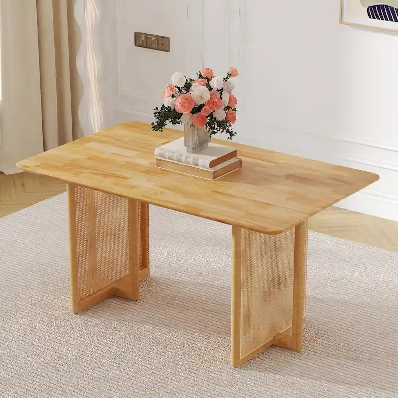 Table en hévéa rétro 59 avec finition noyer