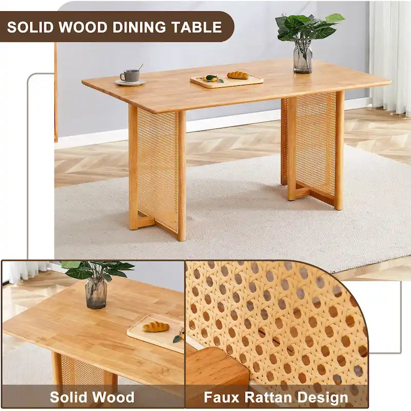 Table en hévéa rétro 59 avec finition noyer