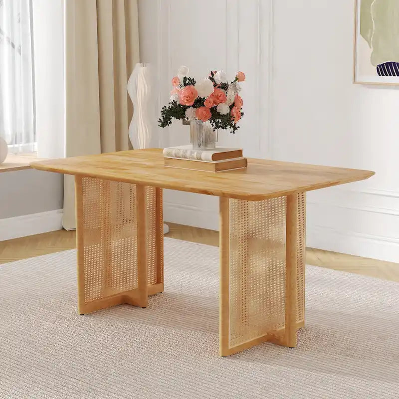 Table en hévéa rétro 59 avec finition noyer