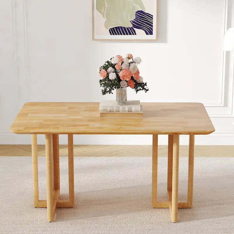 Table en hévéa rétro 59 avec finition noyer
