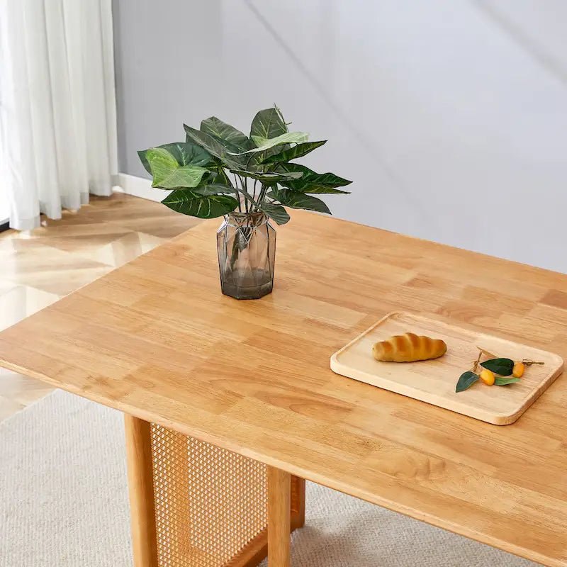 Table en hévéa rétro 59 avec finition noyer