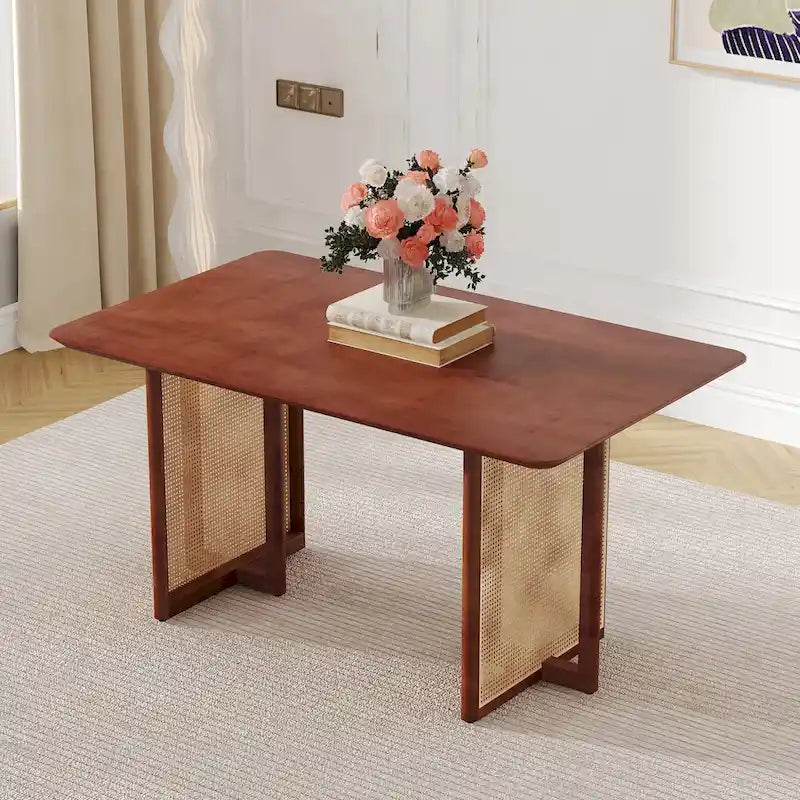 Table en hévéa rétro 59 avec finition noyer