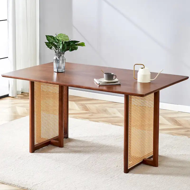 Table en hévéa rétro 59 avec finition noyer
