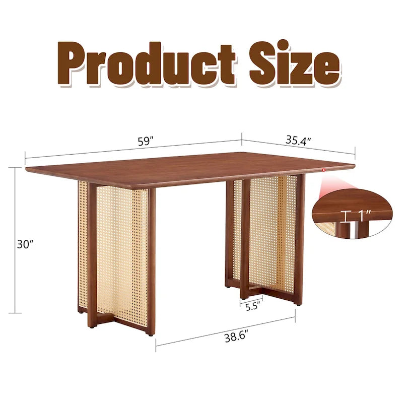 Table en hévéa rétro 59 avec finition noyer