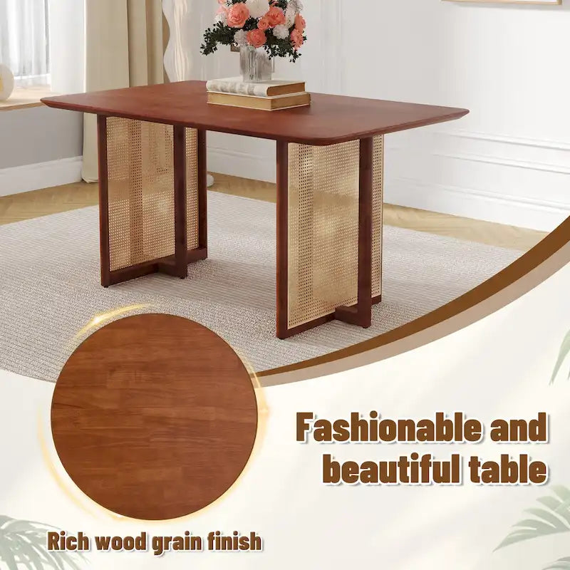 Table en hévéa rétro 59 avec finition noyer