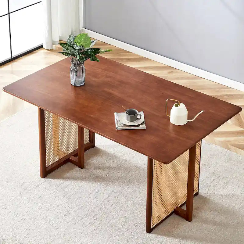 Table en hévéa rétro 59 avec finition noyer