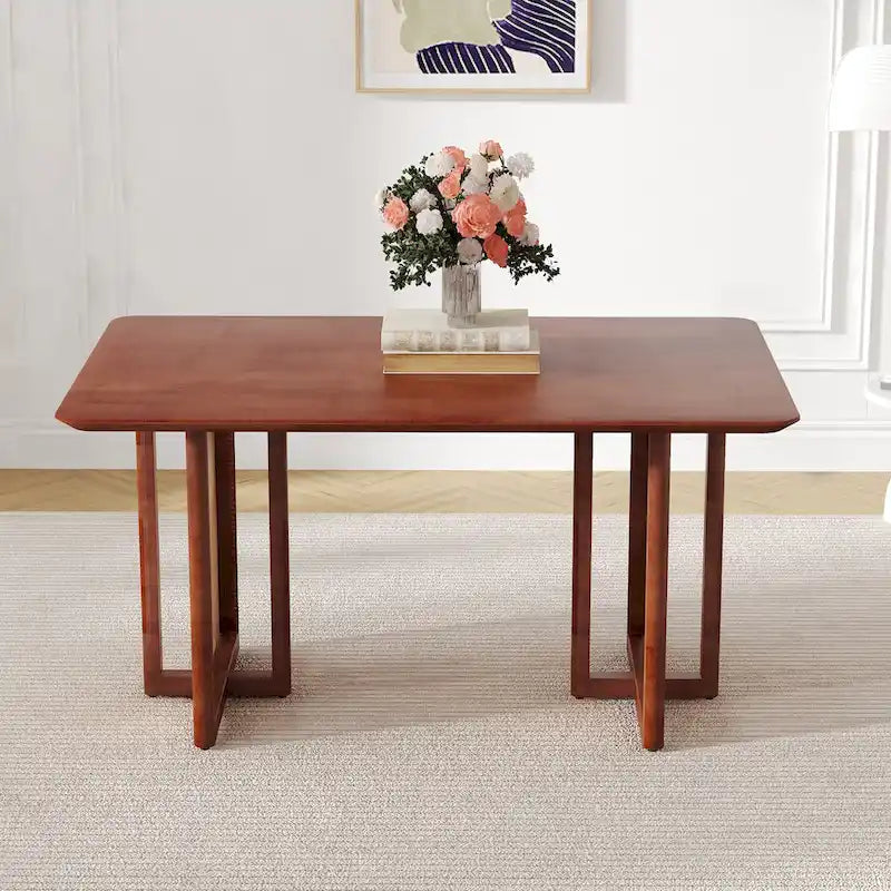 Table en hévéa rétro 59 avec finition noyer