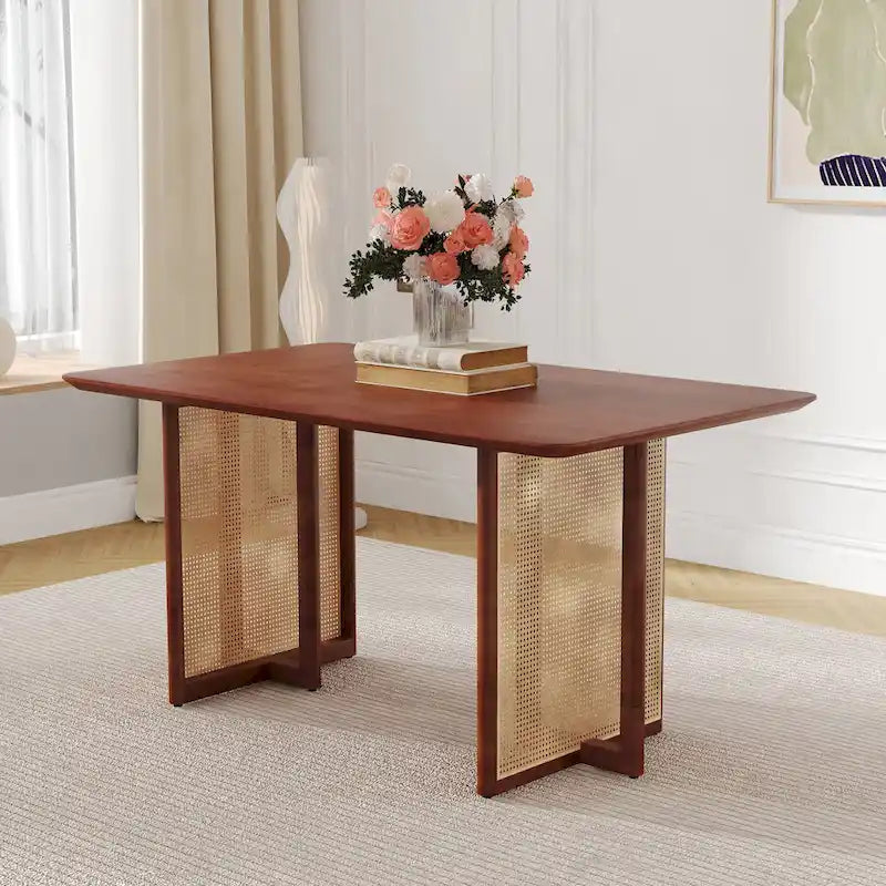 Table en hévéa rétro 59 avec finition noyer