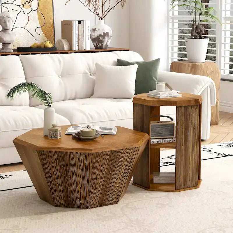 Tables basses octogonales en bois d'hévéa de 31,5" (lot de 2 pièces)