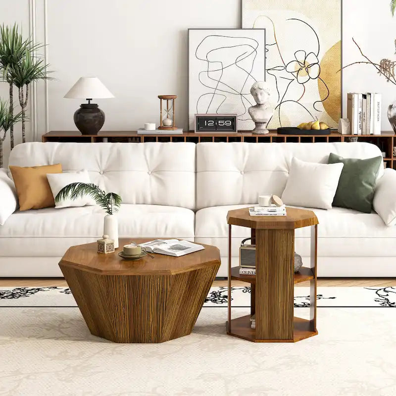 Tables basses octogonales en bois d'hévéa de 31,5" (lot de 2 pièces)