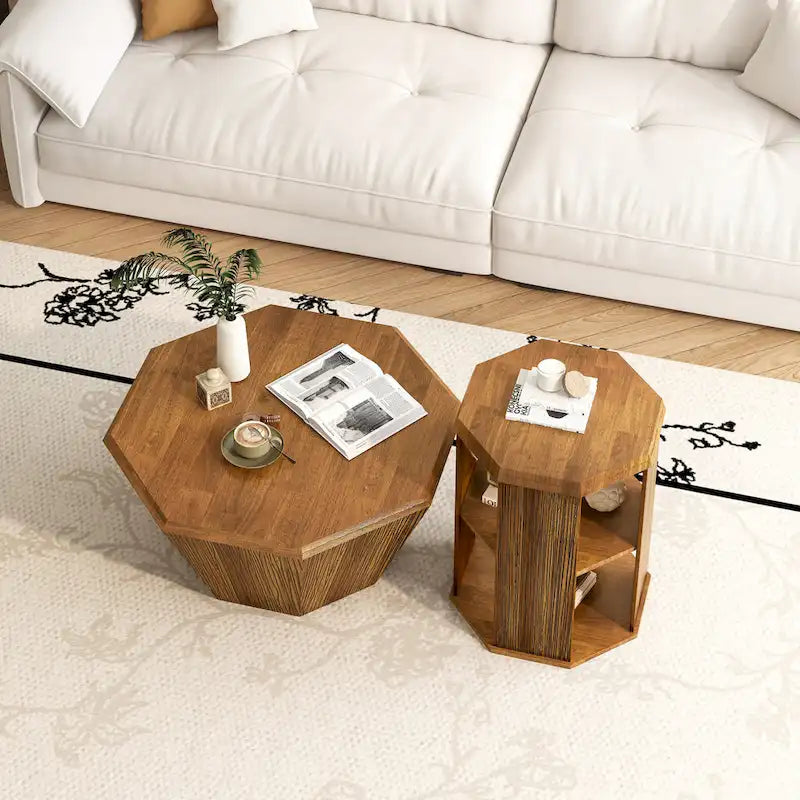 Tables basses octogonales en bois d'hévéa de 31,5" (lot de 2 pièces)