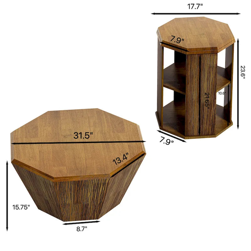 Tables basses octogonales en bois d'hévéa de 31,5" (lot de 2 pièces)