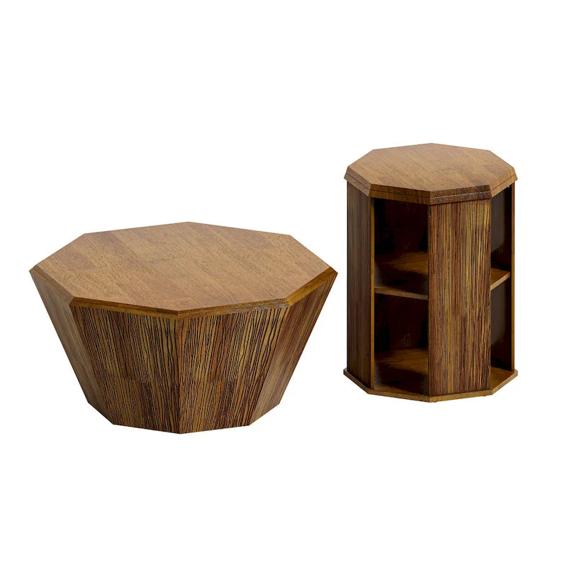 Tables basses octogonales en bois d'hévéa de 31,5" (lot de 2 pièces)