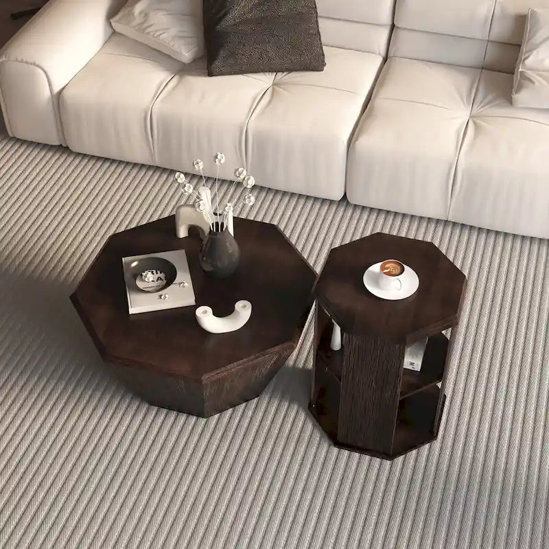 Tables basses octogonales en bois d'hévéa de 31,5" (lot de 2 pièces)