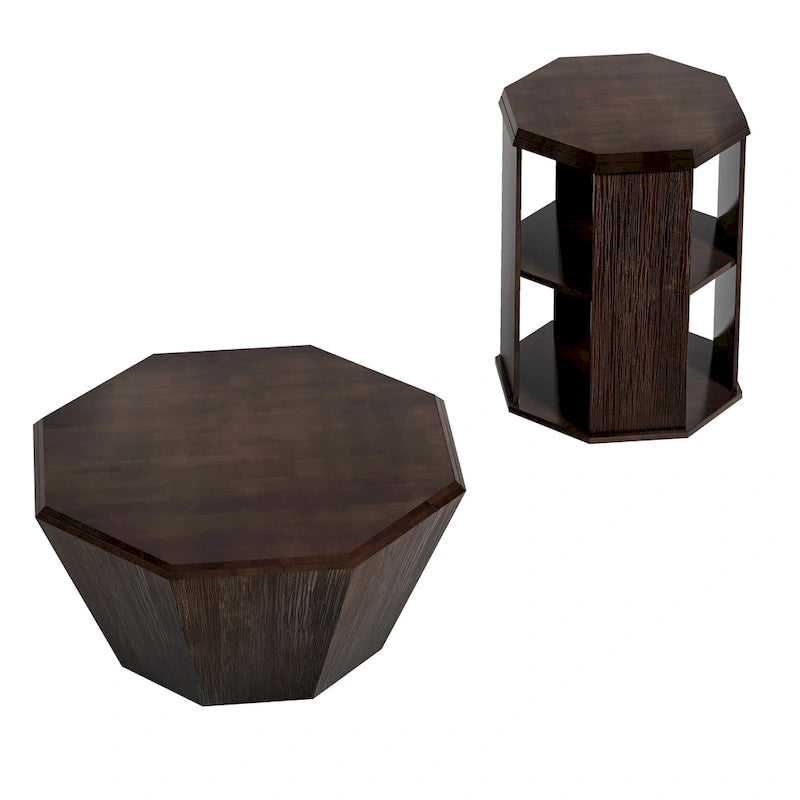 Tables basses octogonales en bois d'hévéa de 31,5" (lot de 2 pièces)