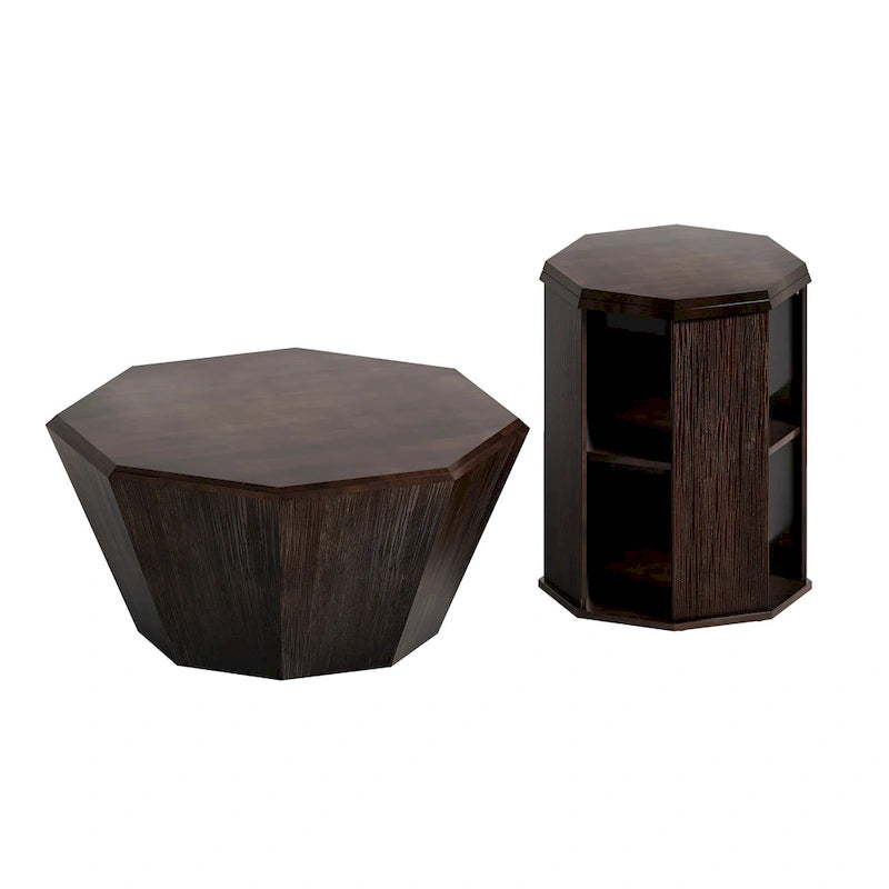 Tables basses octogonales en bois d'hévéa de 31,5" (lot de 2 pièces)