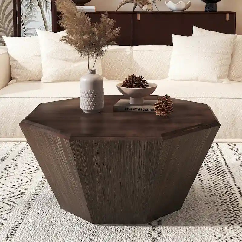 Table basse octogonale en bois d'hévéa de 31,5 pouces pour salon, chambre à coucher