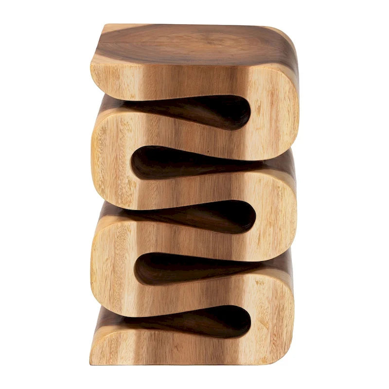 Table d'appoint Eliada en bois de suar sculptée à la main - Table d'appoint sculpturale ondulée, style bohème moderne pour salon ou chambre à coucher