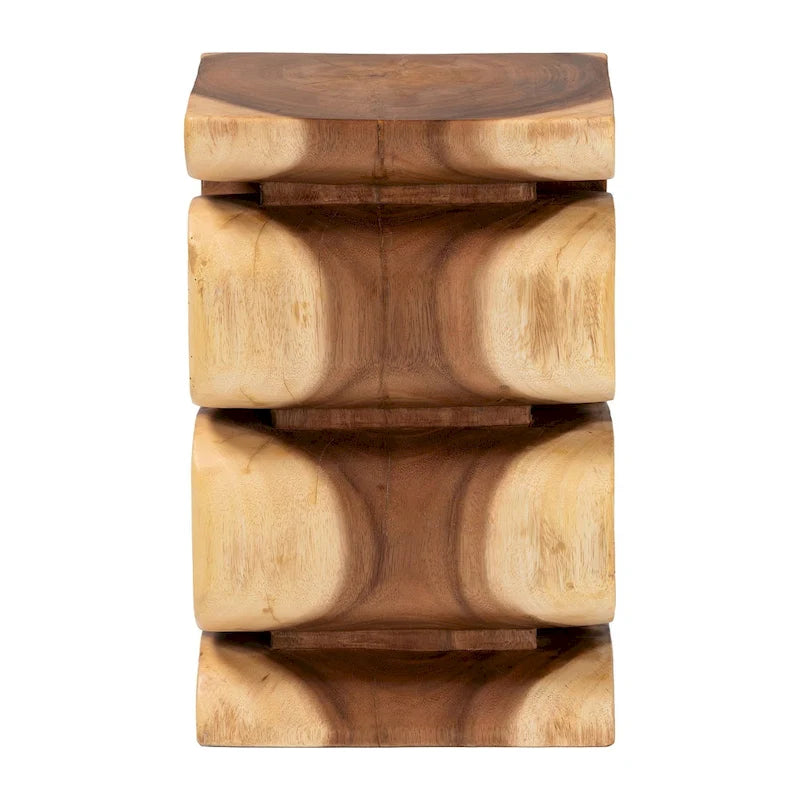 Table d'appoint Eliada en bois de suar sculptée à la main - Table d'appoint sculpturale ondulée, style bohème moderne pour salon ou chambre à coucher