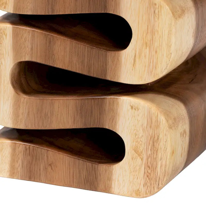 Table d'appoint Eliada en bois de suar sculptée à la main - Table d'appoint sculpturale ondulée, style bohème moderne pour salon ou chambre à coucher