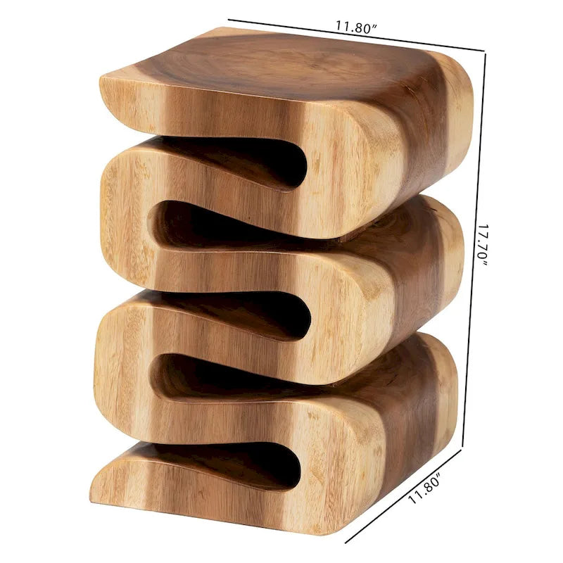 Table d'appoint Eliada en bois de suar sculptée à la main - Table d'appoint sculpturale ondulée, style bohème moderne pour salon ou chambre à coucher