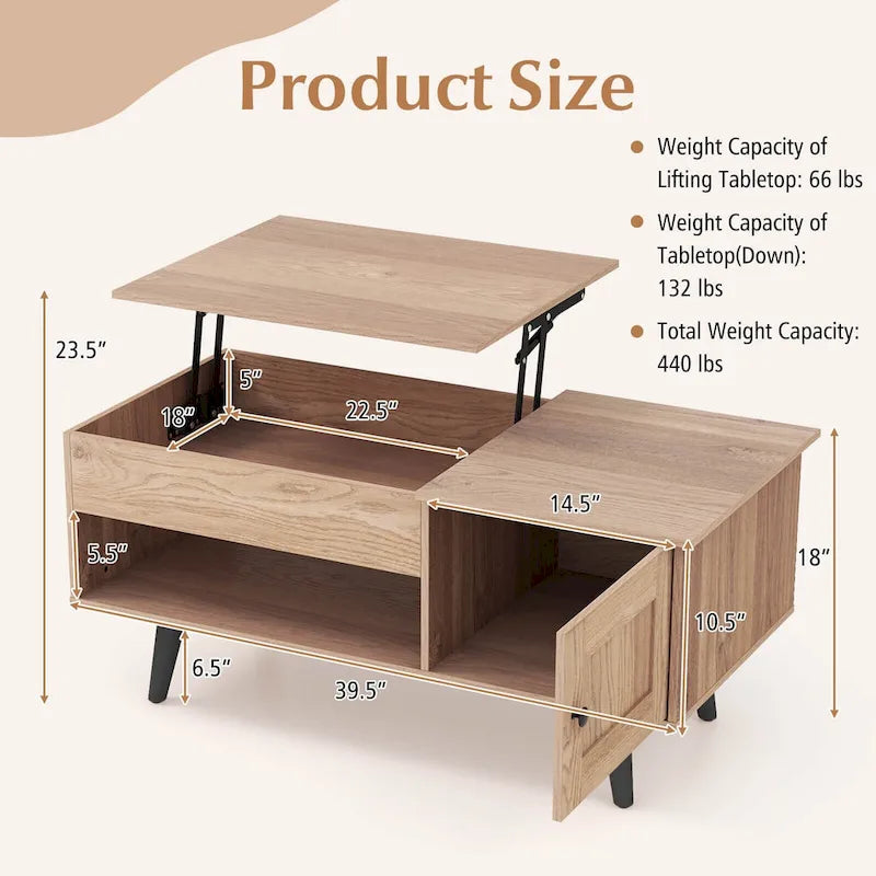 Table basse à plateau relevable Costway avec compartiment de rangement caché - Voir détails