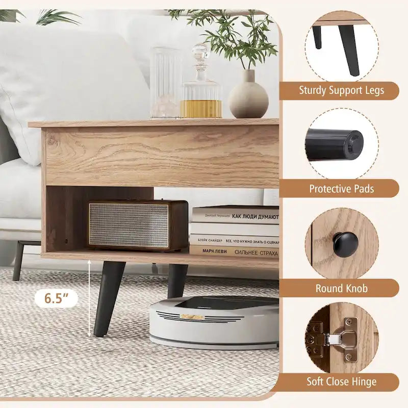 Table basse à plateau relevable Costway avec compartiment de rangement caché - Voir détails