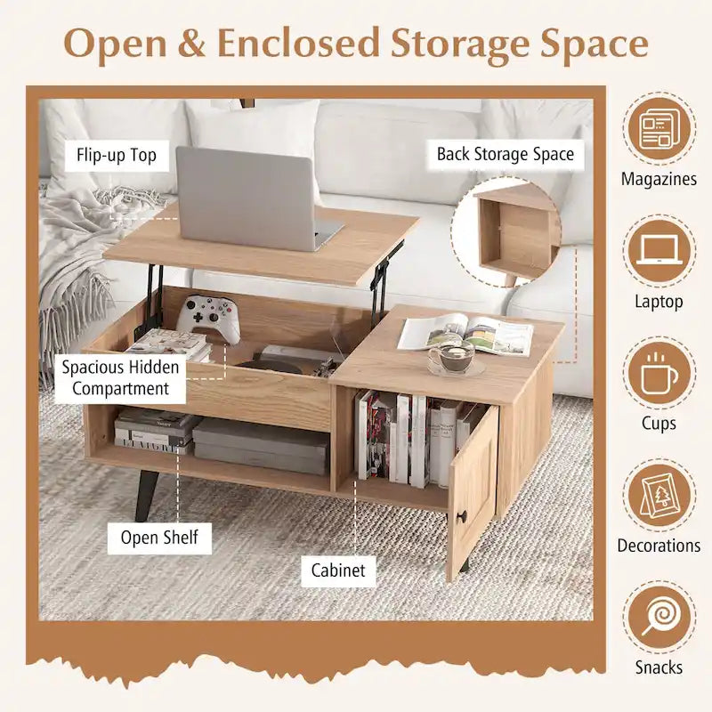 Table basse à plateau relevable Costway avec compartiment de rangement caché - Voir détails