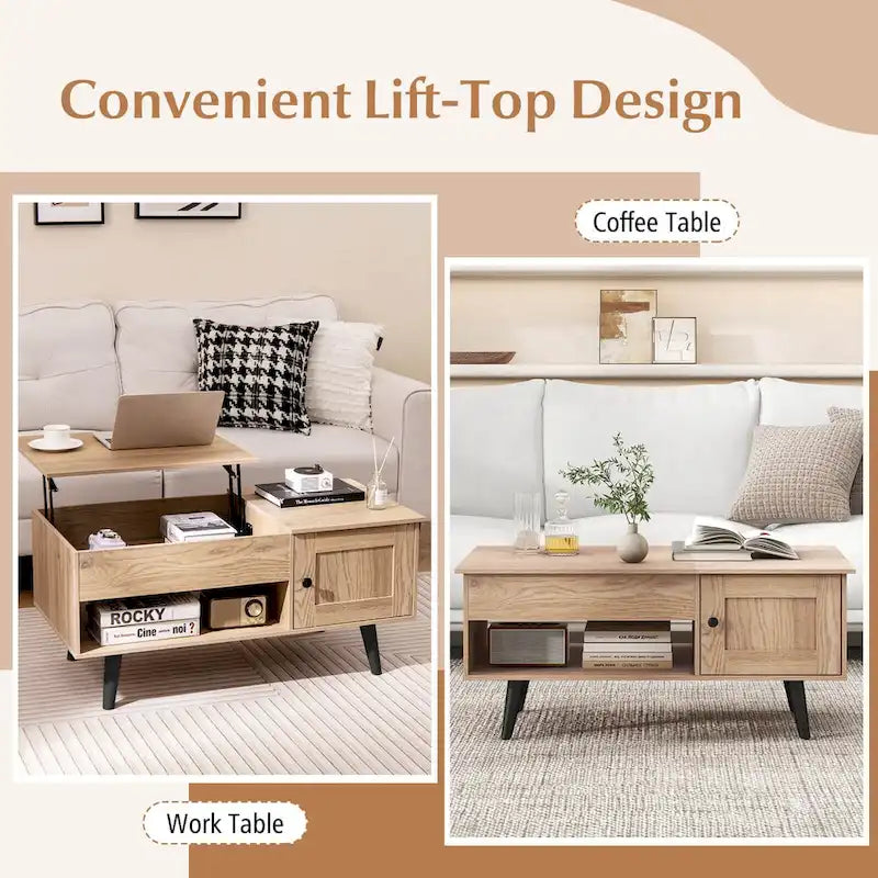 Table basse à plateau relevable Costway avec compartiment de rangement caché - Voir détails