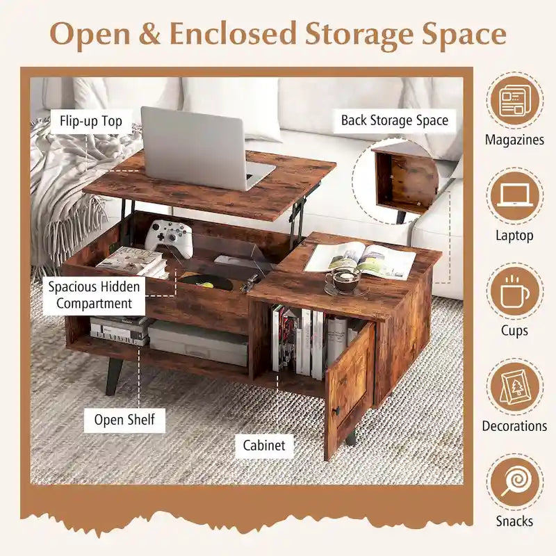 Table basse à plateau relevable Costway avec compartiment de rangement caché - Voir détails