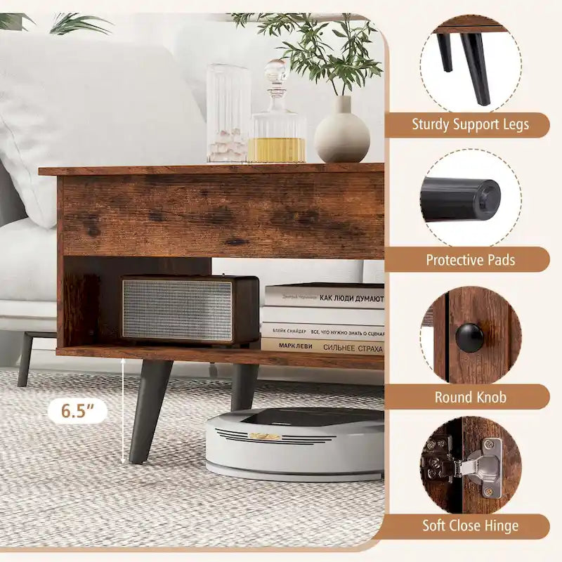 Table basse à plateau relevable Costway avec compartiment de rangement caché - Voir détails