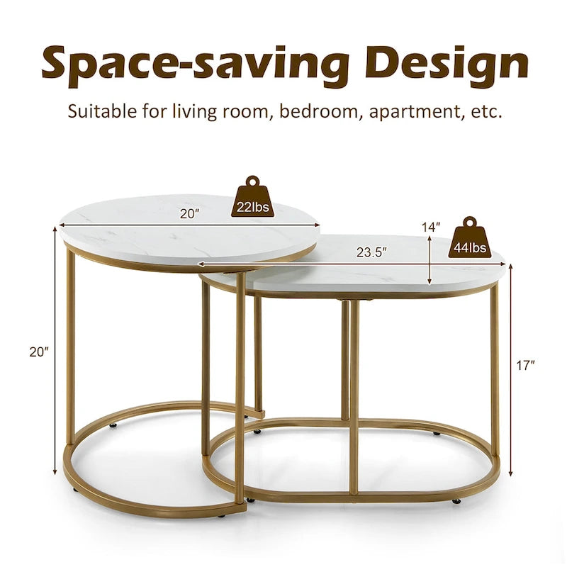 Table basse gigogne Costway Moderne ensemble de 2 tables basses d'appoint en marbre