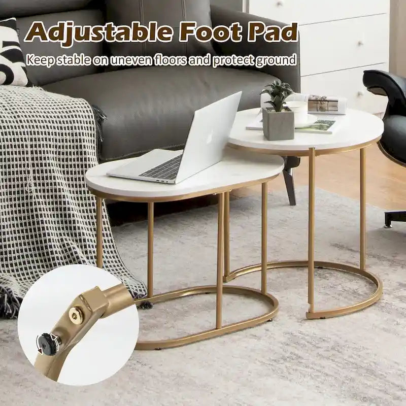 Table basse gigogne Costway Moderne ensemble de 2 tables basses d'appoint en marbre