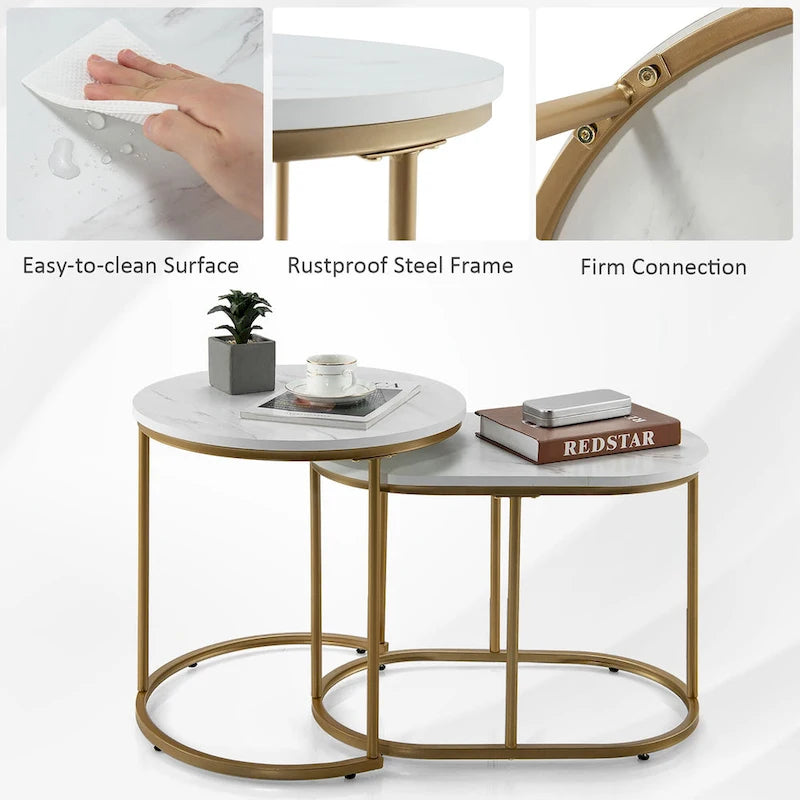 Table basse gigogne Costway Moderne ensemble de 2 tables basses d'appoint en marbre