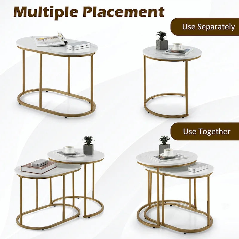 Table basse gigogne Costway Moderne ensemble de 2 tables basses d'appoint en marbre