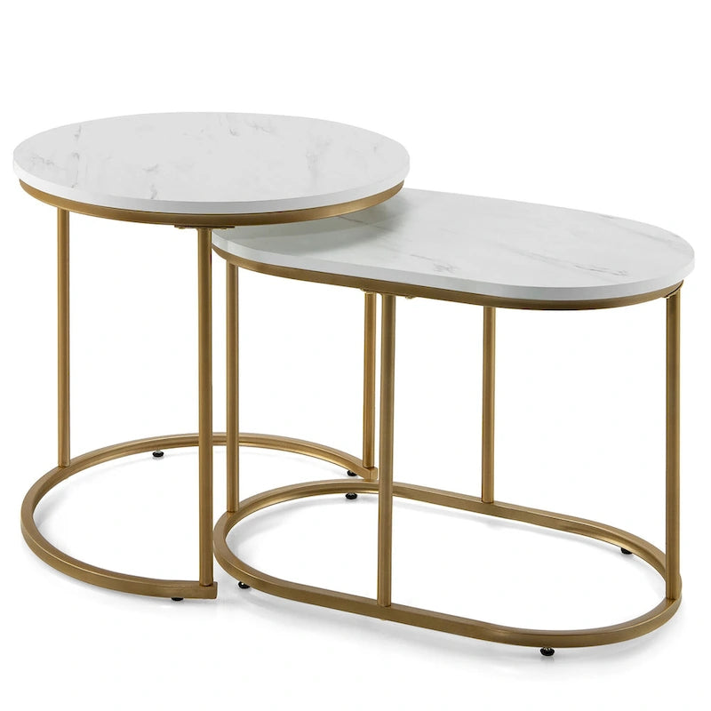 Table basse gigogne Costway Moderne ensemble de 2 tables basses d'appoint en marbre