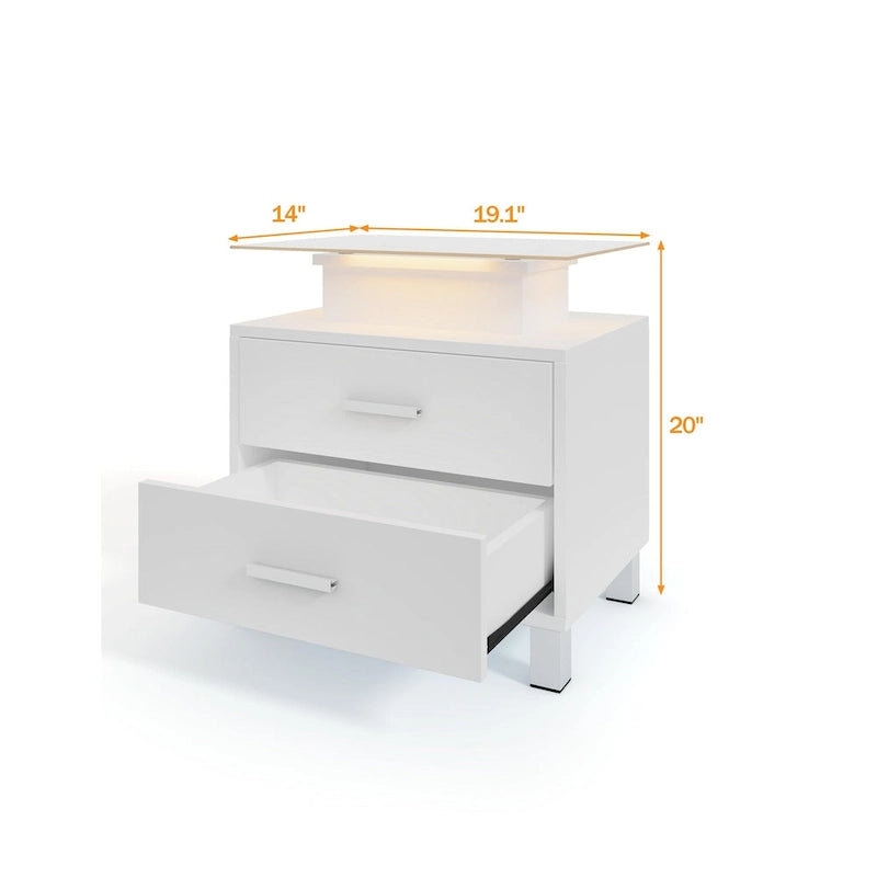Table de chevet moderne avec station de charge et lumières LED - 2 tiroirs
