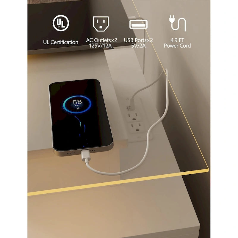 Table de chevet moderne avec station de charge et lumières LED - 2 tiroirs
