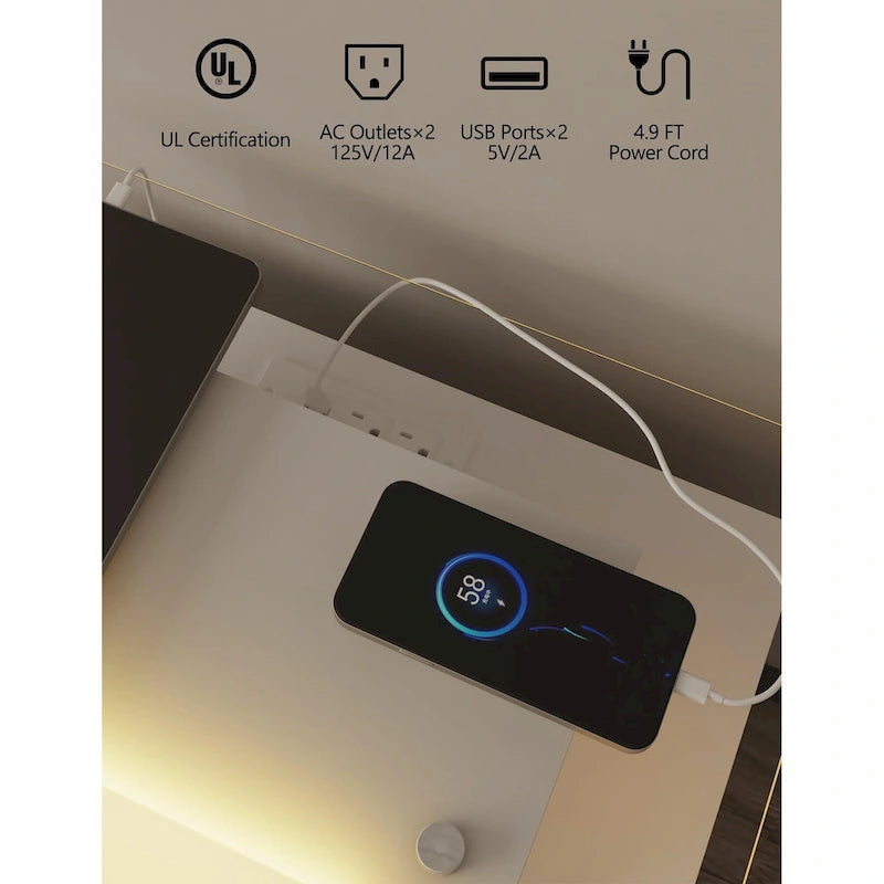 Table de chevet moderne avec station de charge et lumières LED - 2 tiroirs