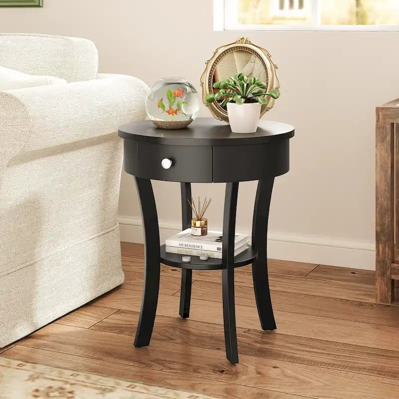 Costway Table d'appoint canapé à 2 niveaux, table de chevet ronde pour chambre à coucher et salon