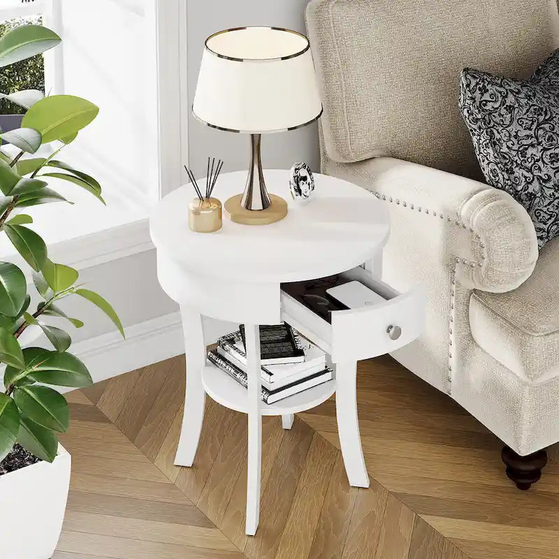 Costway Table d'appoint canapé à 2 niveaux, table de chevet ronde pour chambre à coucher et salon