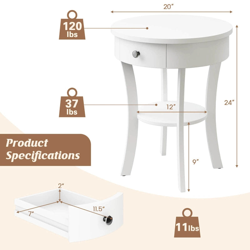 Costway Table d'appoint canapé à 2 niveaux, table de chevet ronde pour chambre à coucher et salon