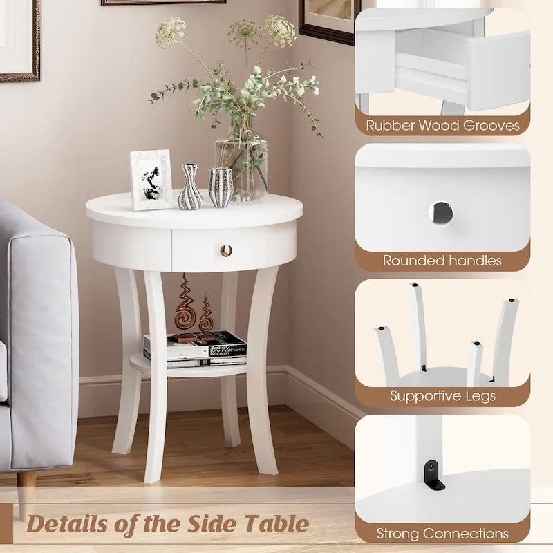 Costway Table d'appoint canapé à 2 niveaux, table de chevet ronde pour chambre à coucher et salon